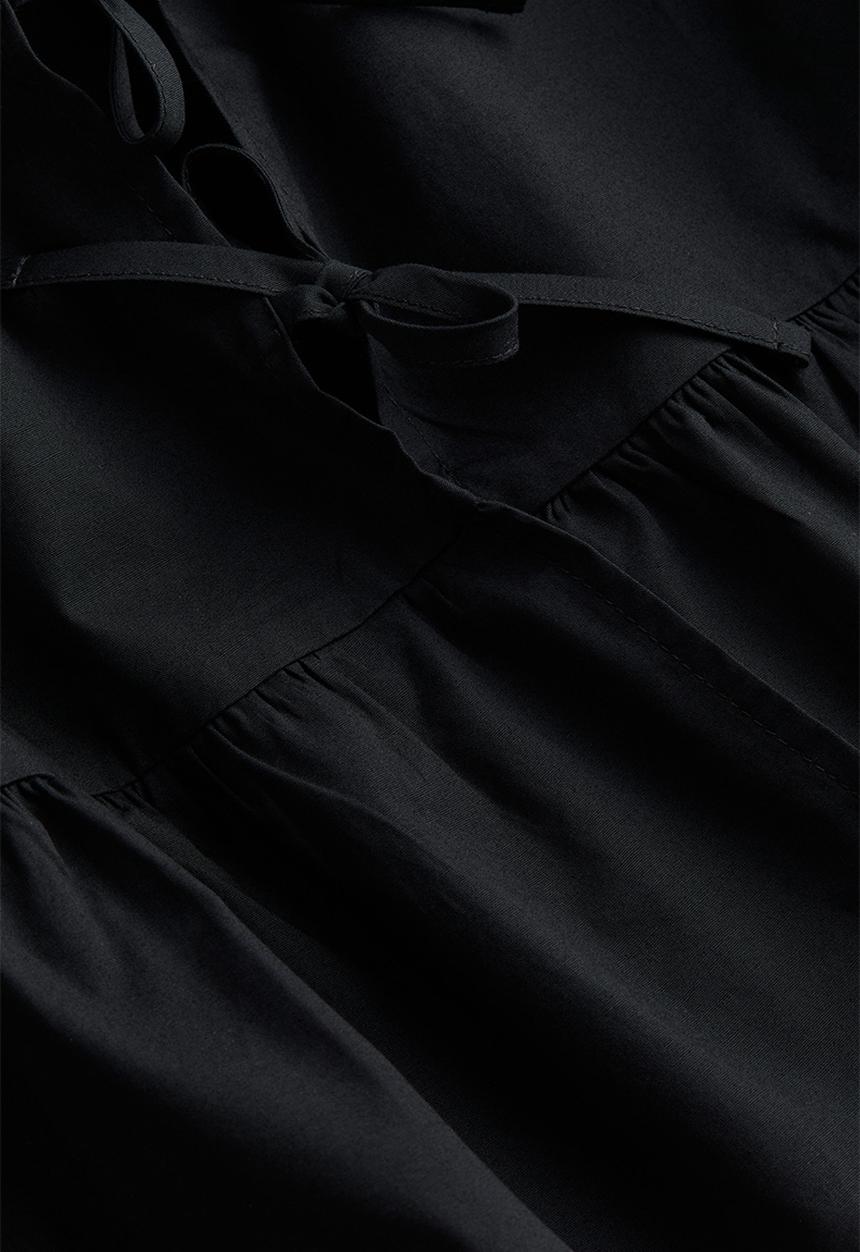 H&M - Tie-detail puff-sleeved blouse - black