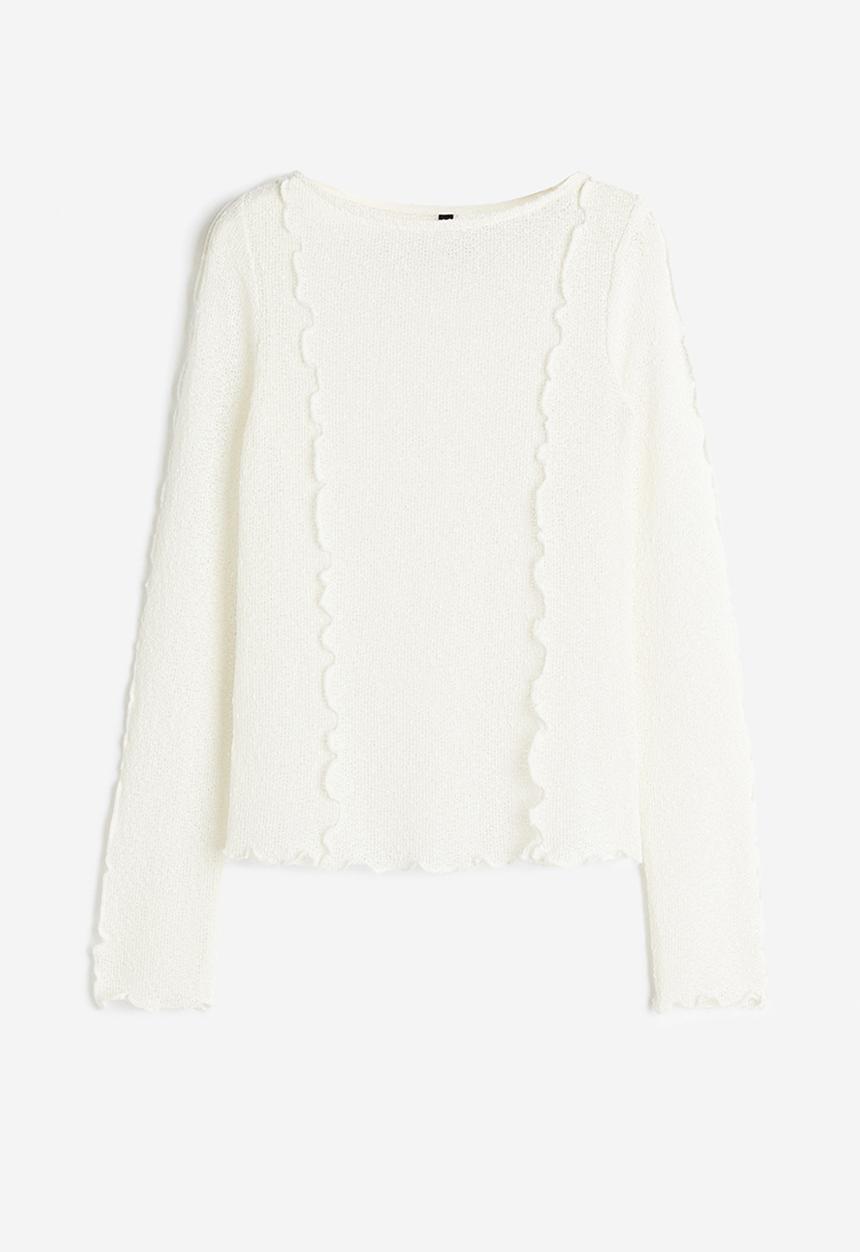 H&M - Overlock-detail knitted top - white