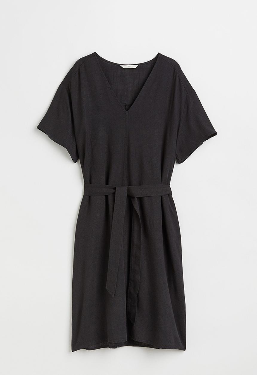 H&M - V-neck linen-blend dress - black
