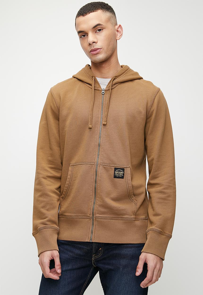 Superdry. - Contrast Stitch Relaxed Zip Hoodie - Washed Classic Brown Camel