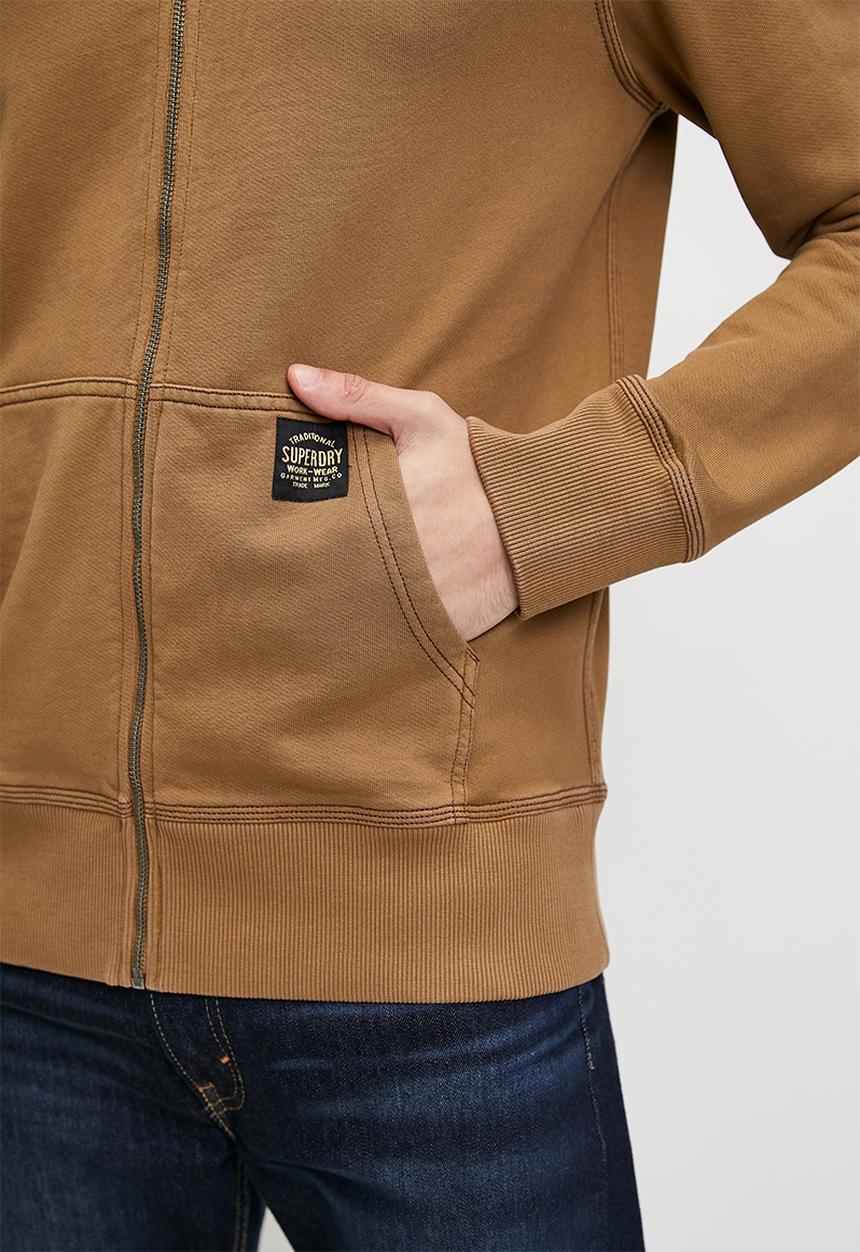Superdry. - Contrast Stitch Relaxed Zip Hoodie - Washed Classic Brown Camel