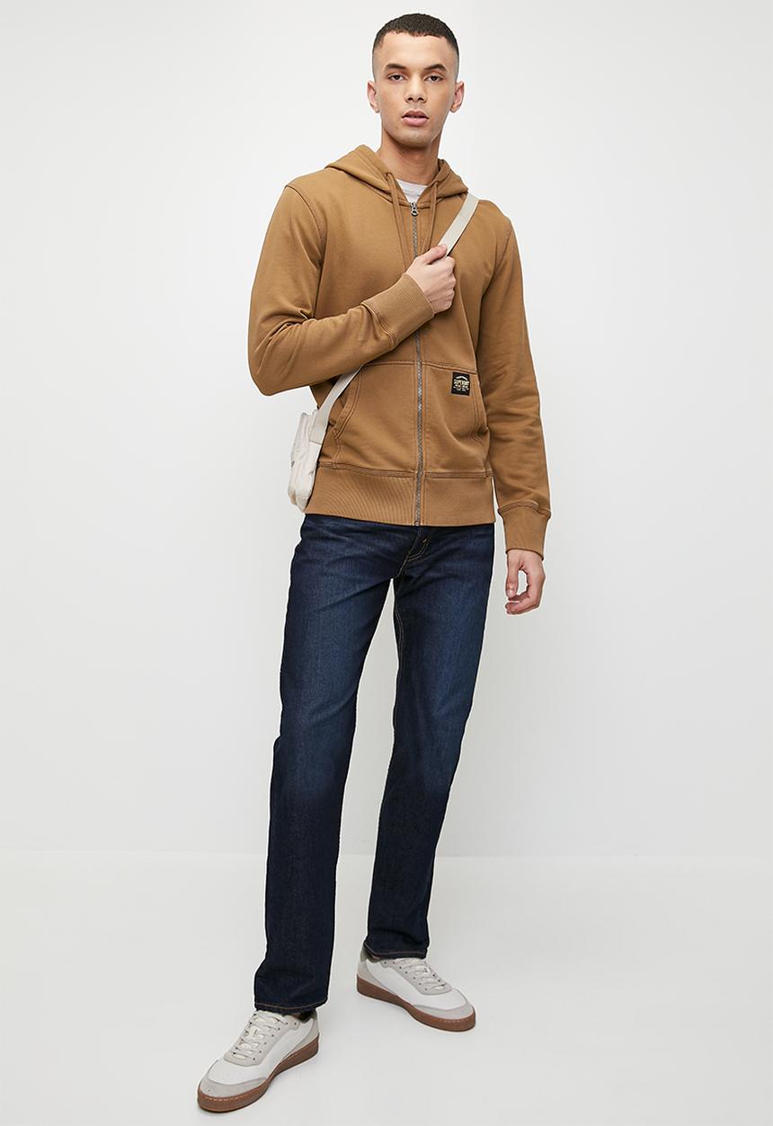 Superdry. - Contrast Stitch Relaxed Zip Hoodie - Washed Classic Brown Camel