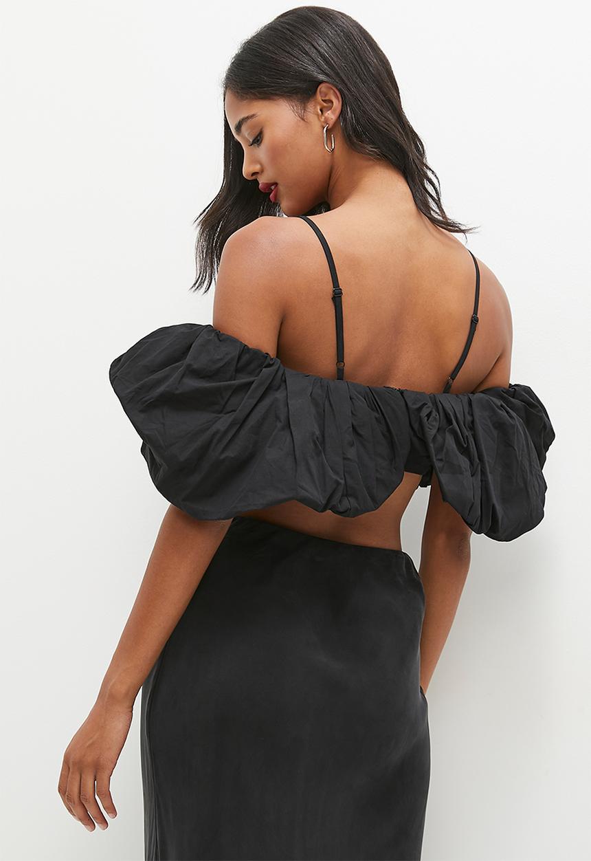 MILLA - Bubble ruffle strappy crop - black