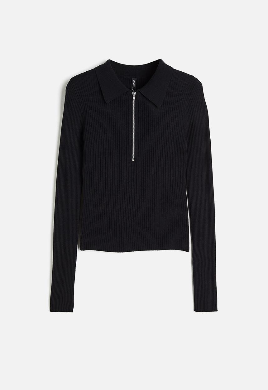 H&M - Zip-top rib-knit top - black