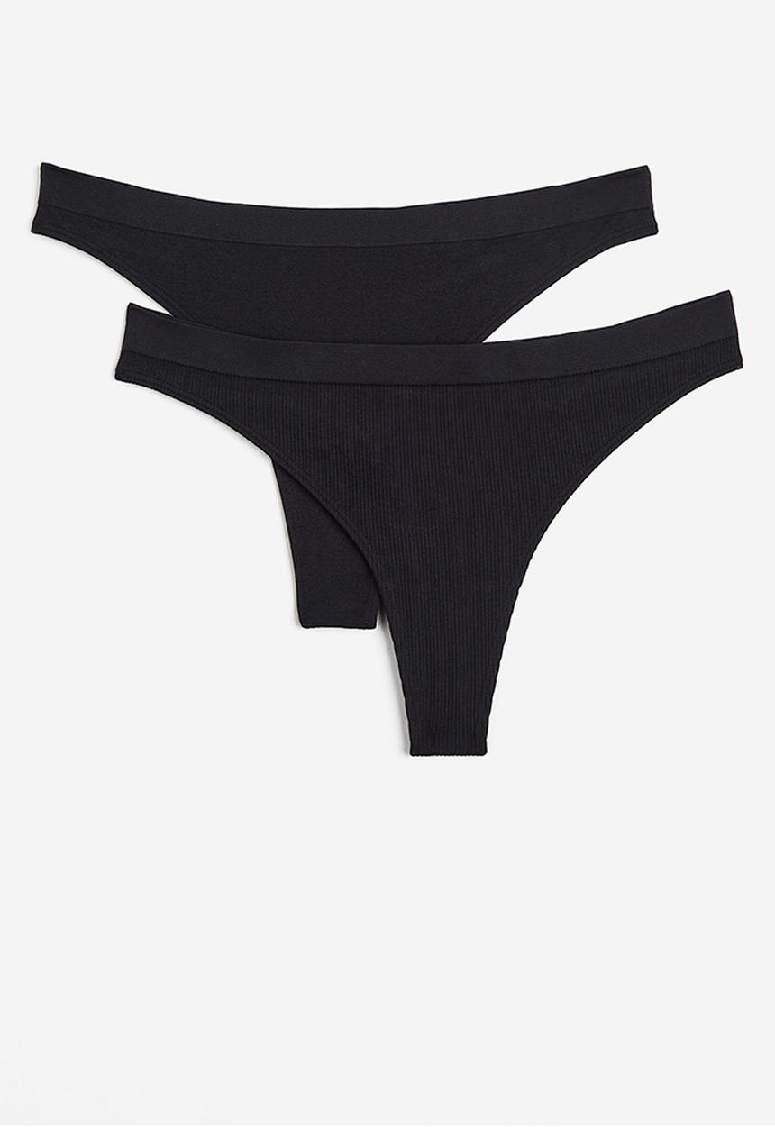 H&M - 2-Pack seamless thong briefs - black