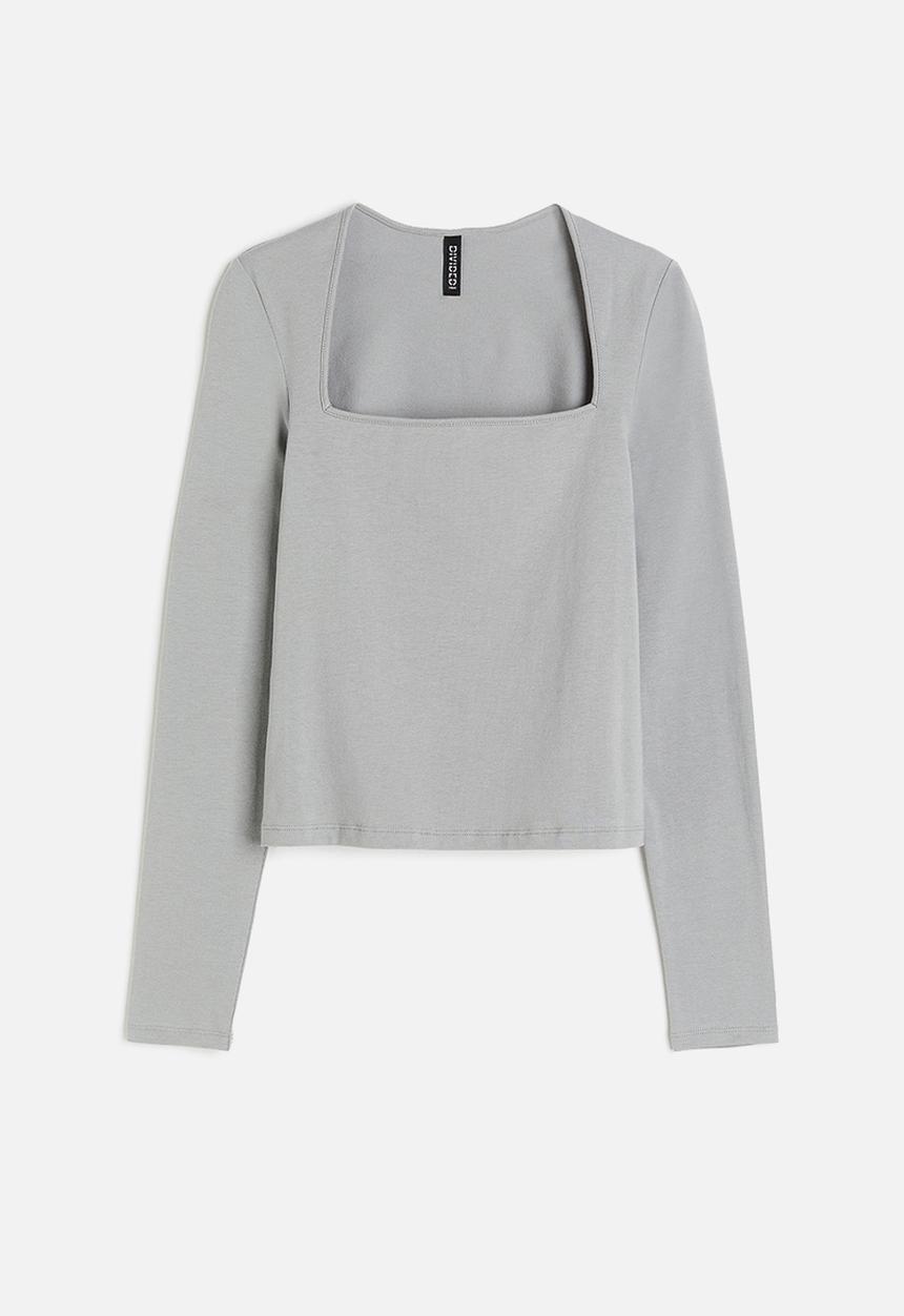 H&M - Square-neck jersey top - grey