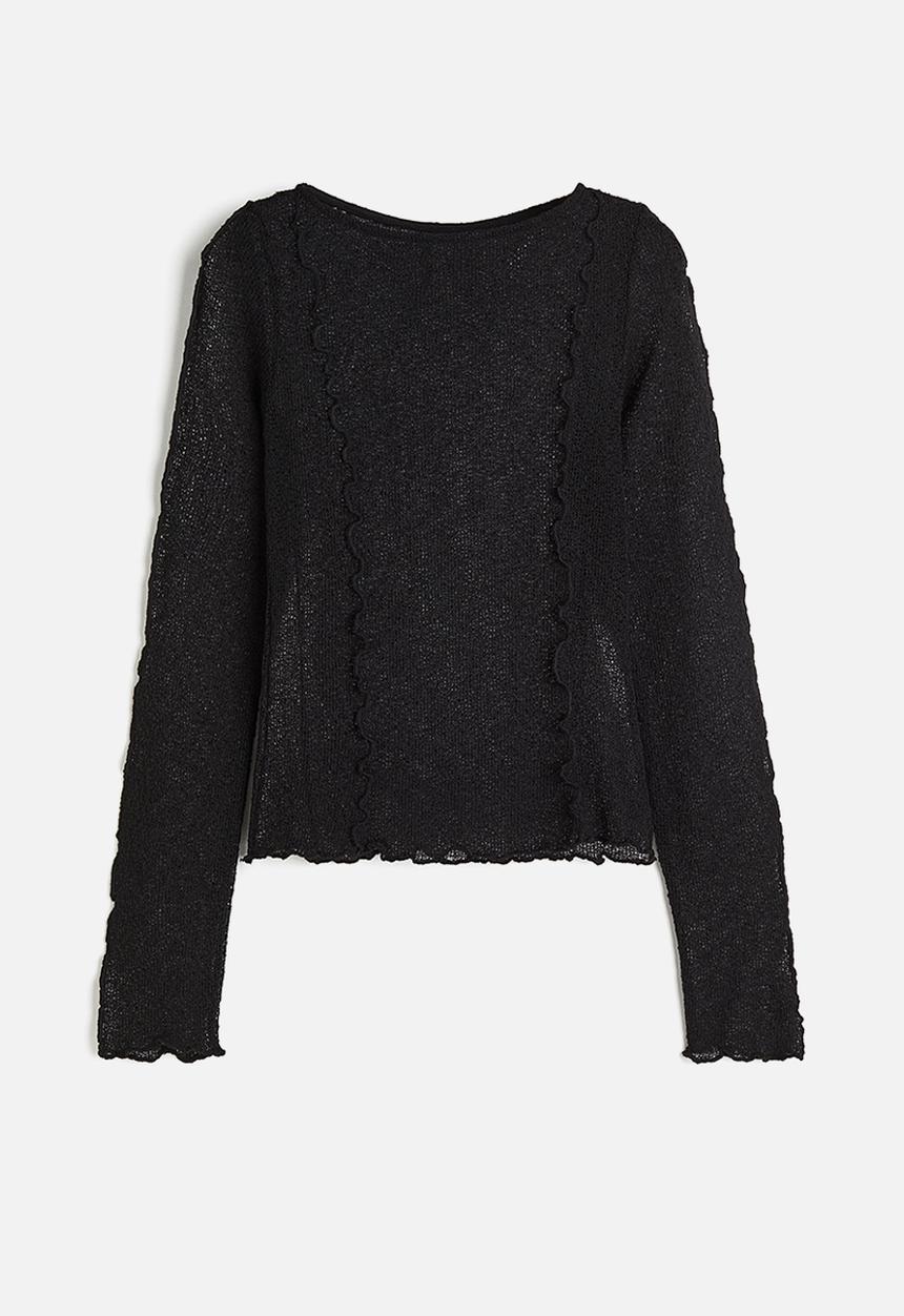 H&M - Overlock-detail knitted top - black