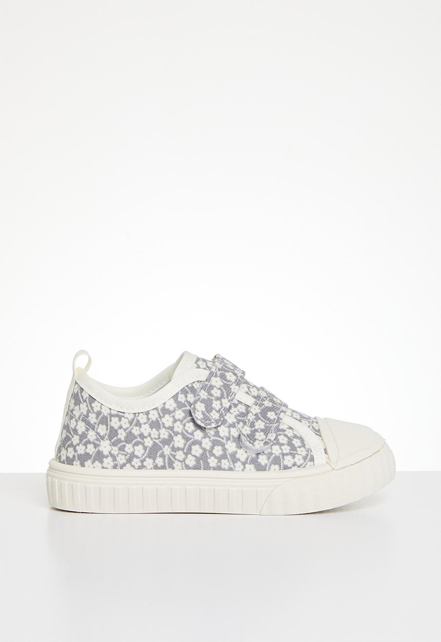 Pop Candy - Floral twin velcro strap sneakers - grey & white