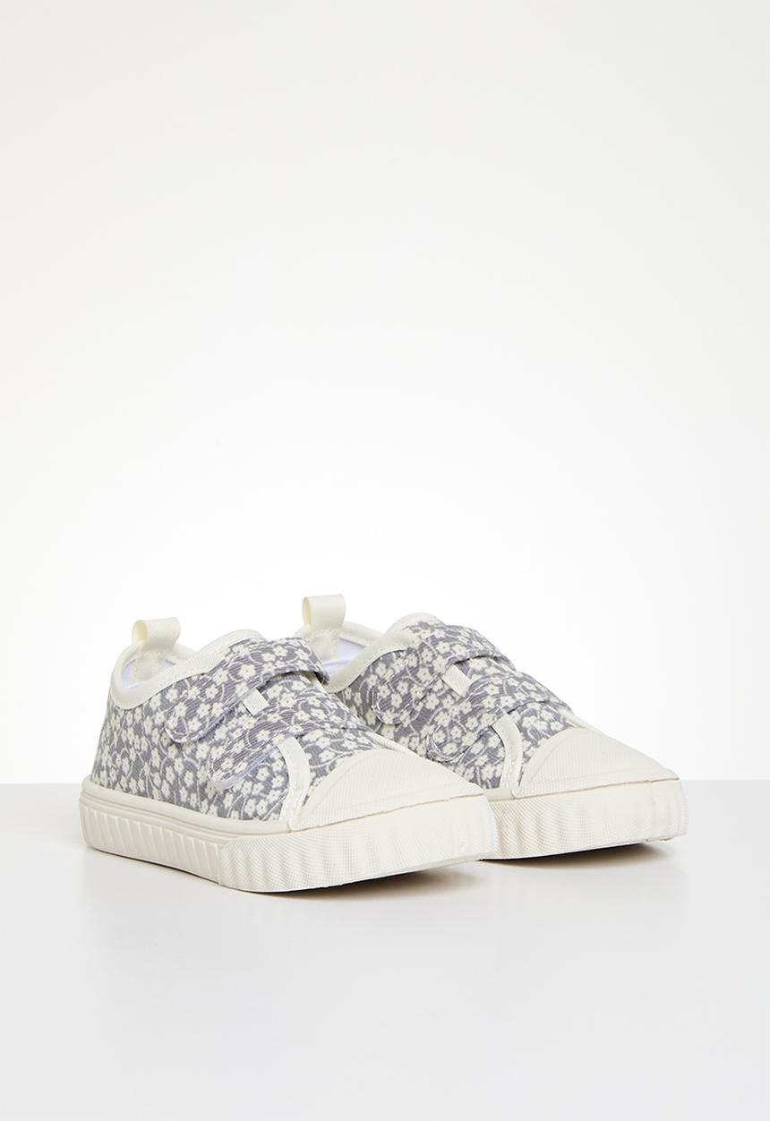 Pop Candy - Floral twin velcro strap sneakers - grey & white