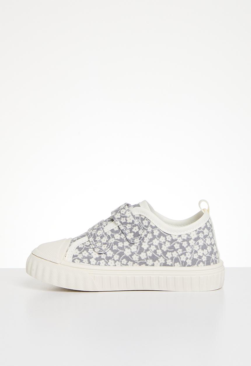 Pop Candy - Floral twin velcro strap sneakers - grey & white