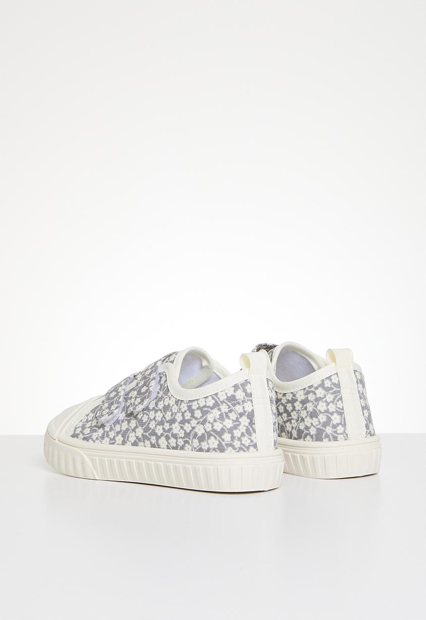 Pop Candy - Floral twin velcro strap sneakers - grey & white