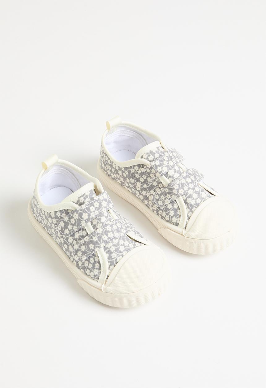 Pop Candy - Floral twin velcro strap sneakers - grey & white