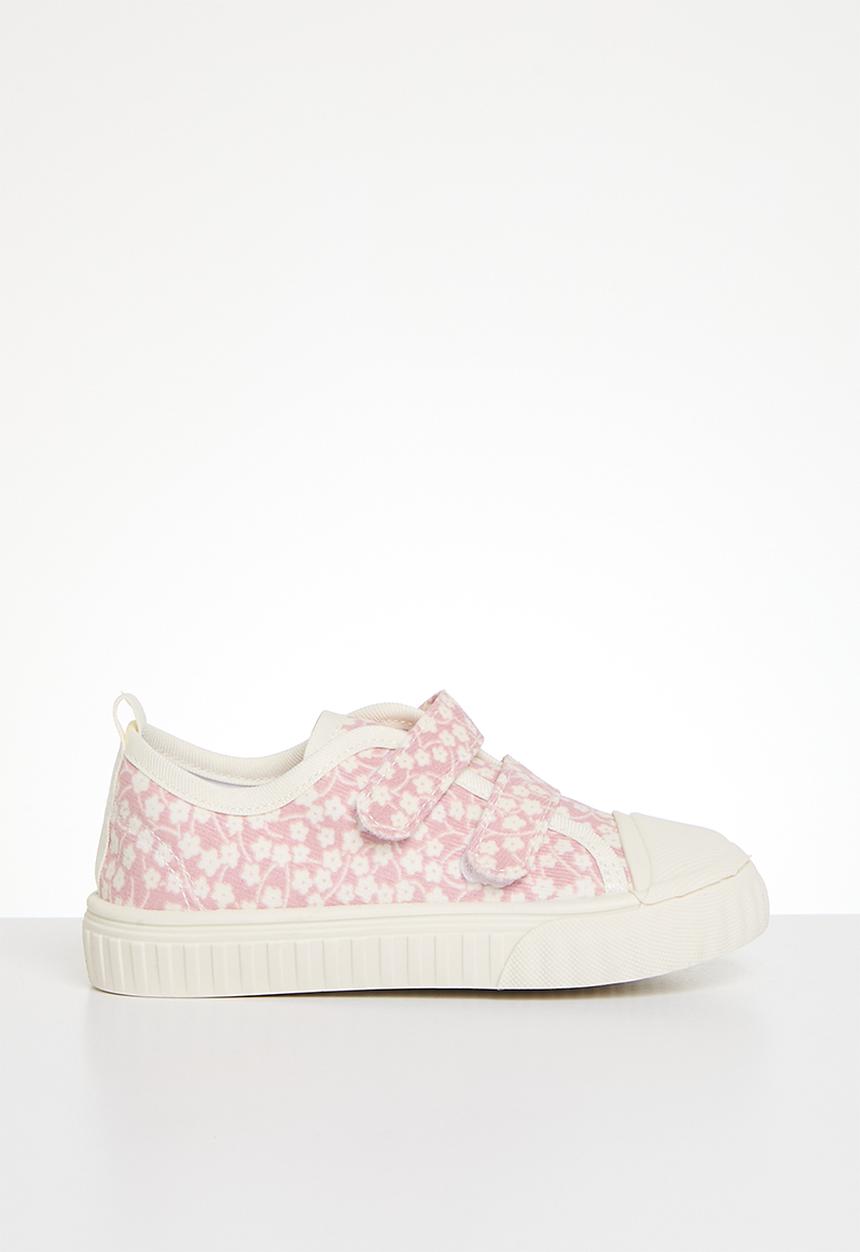 Pop Candy - Floral twin velcro strap sneakers - pink & white