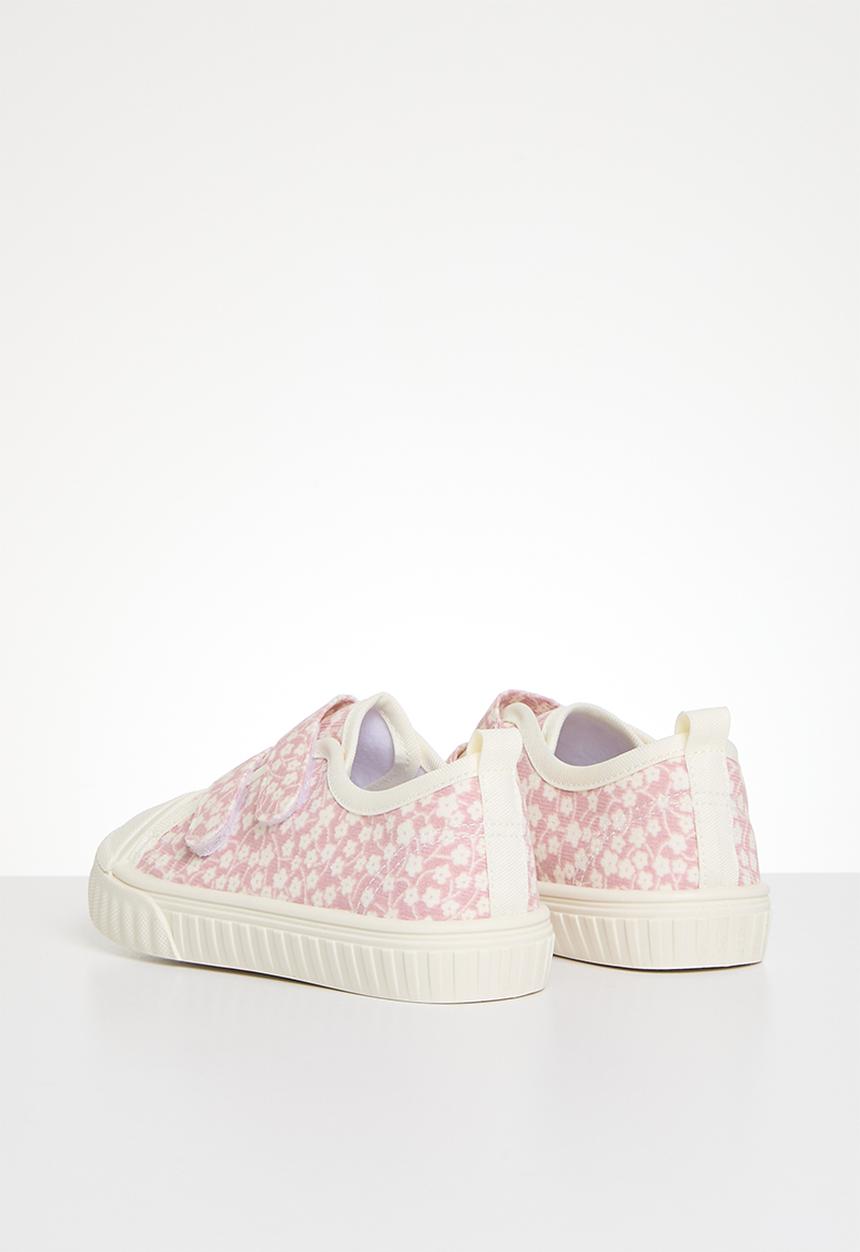 Pop Candy - Floral twin velcro strap sneakers - pink & white