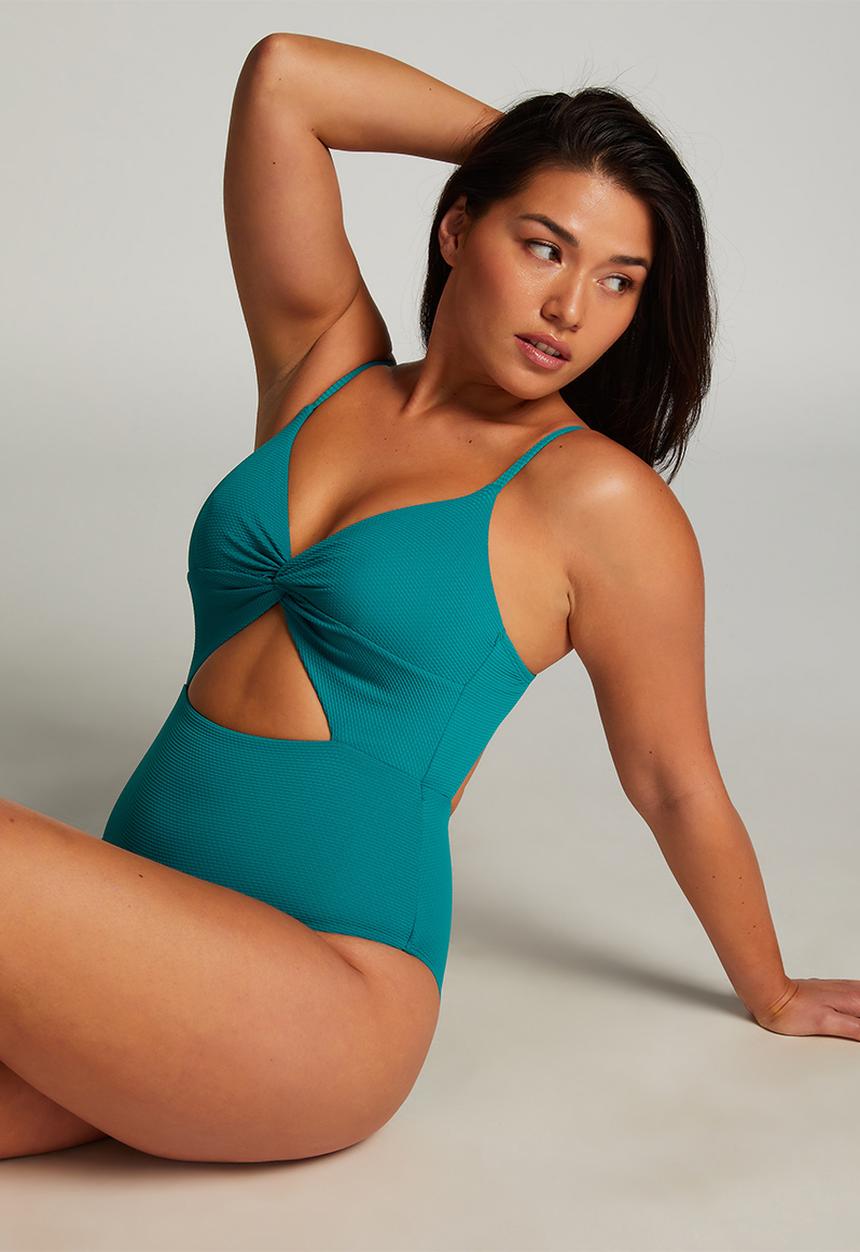 Hunkemoller - Relief twist Swimsuit - deep teal