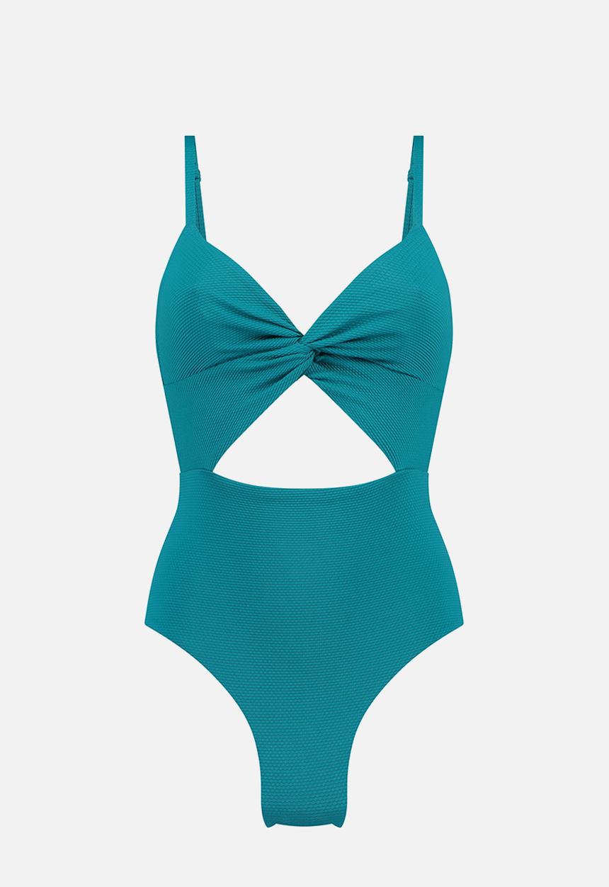 Hunkemoller - Relief twist Swimsuit - deep teal