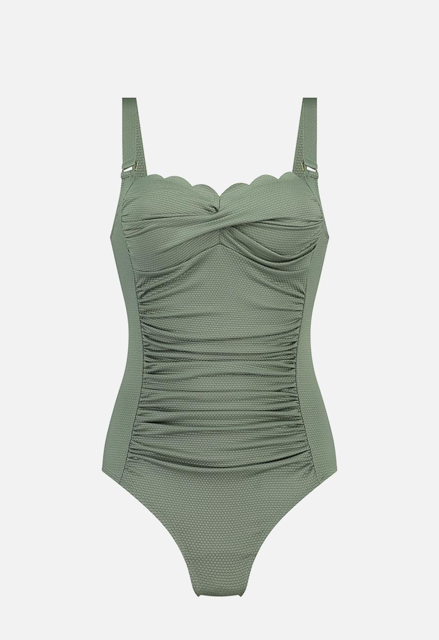 Hunkemoller - Scallop shaping swimsuit - hedge green