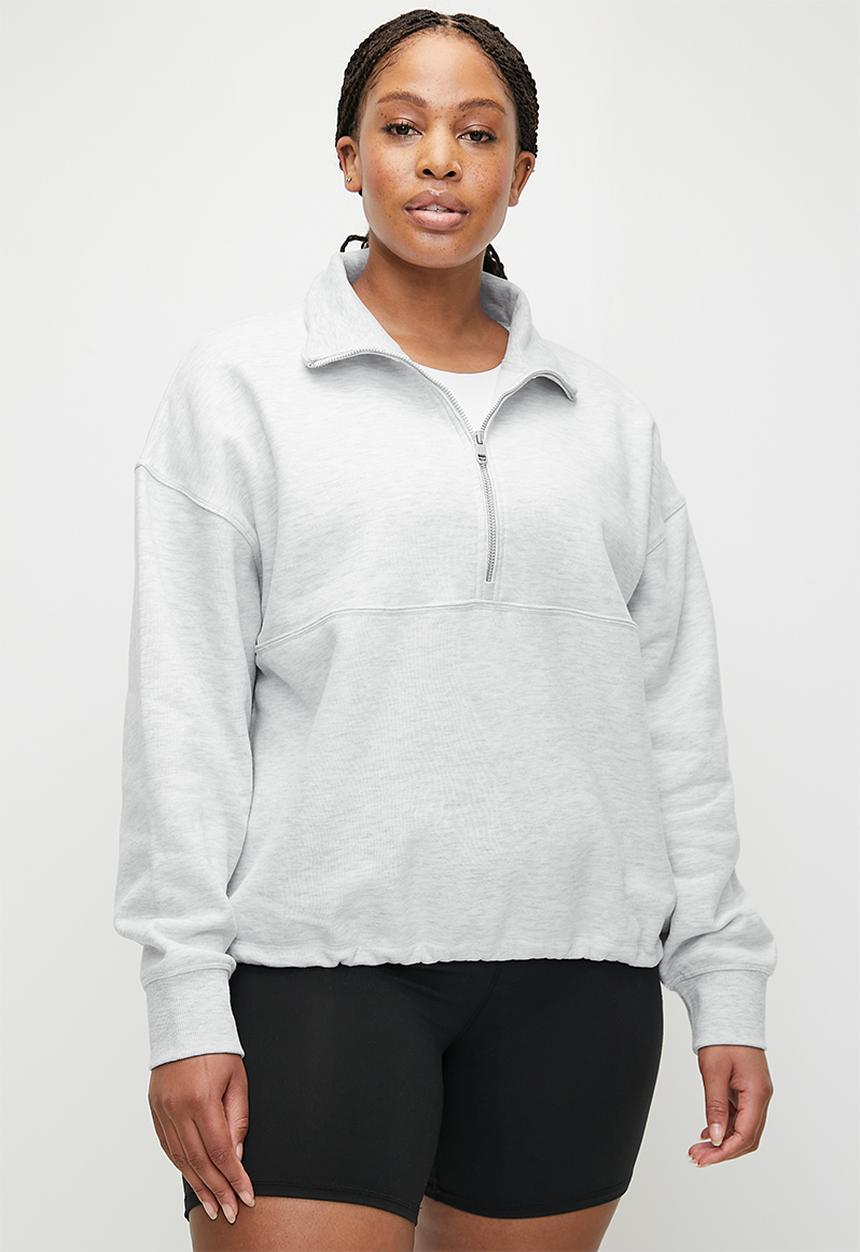 Cotton On - Plus Plush Rib Half Zip Jumper - Cloudy Grey Marle