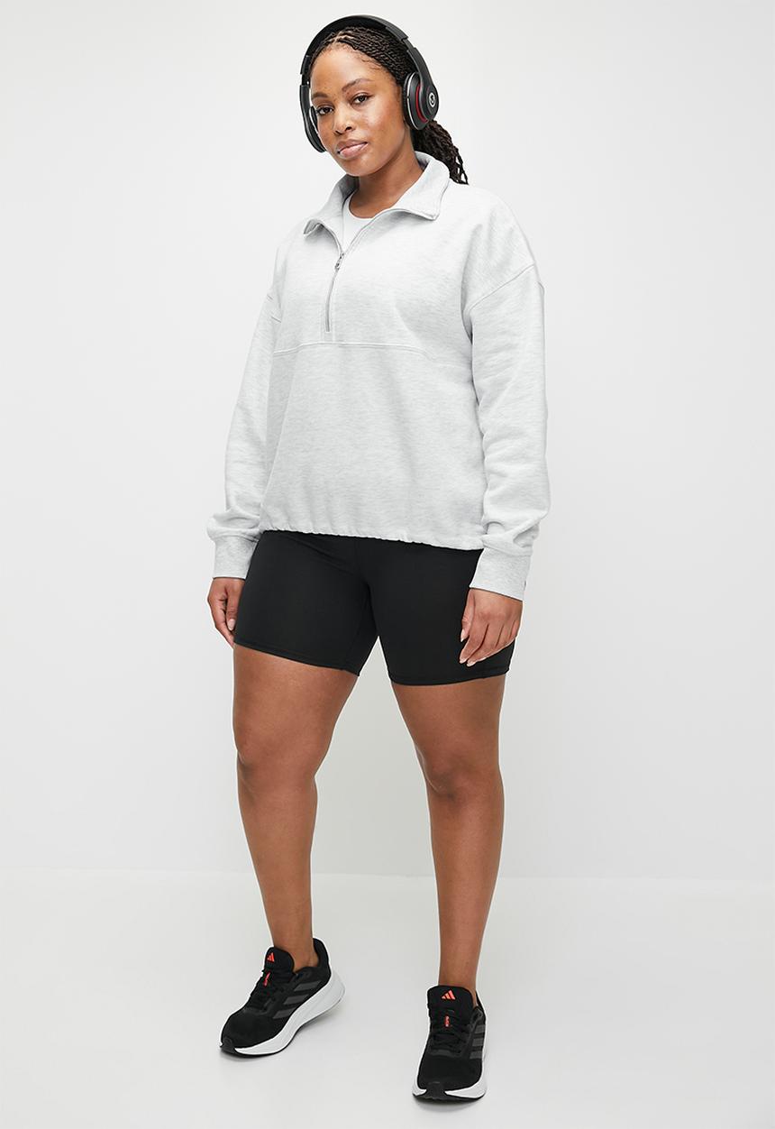 Cotton On - Plus Plush Rib Half Zip Jumper - Cloudy Grey Marle