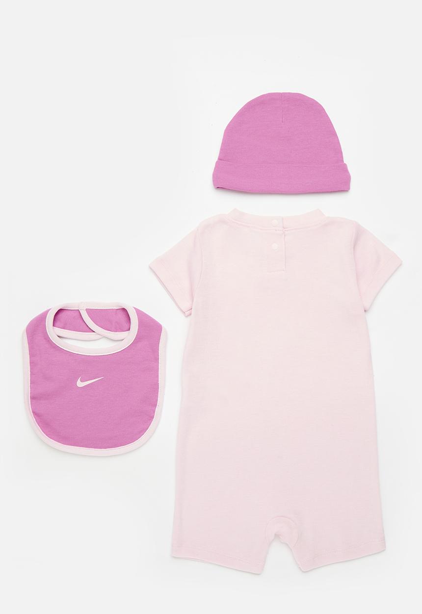 Nike - Nhn 3pc romper, hat, bib set - pink foam