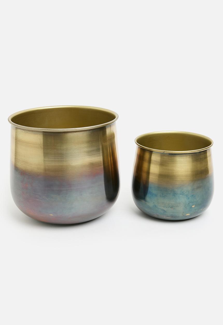 H&S - Brassed planter set of 2 - gold