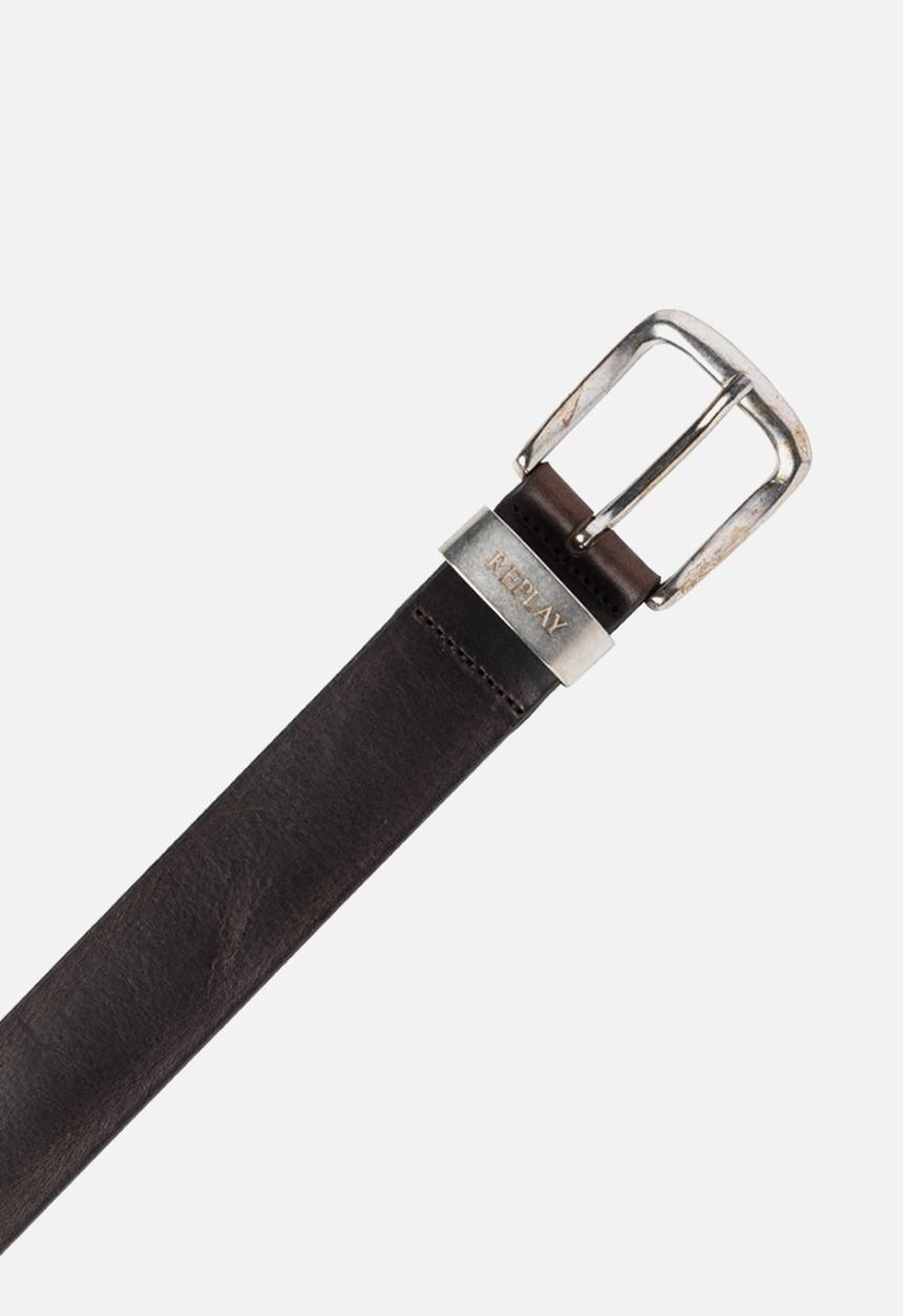 Replay - Douglas leather belt - faded black & brown