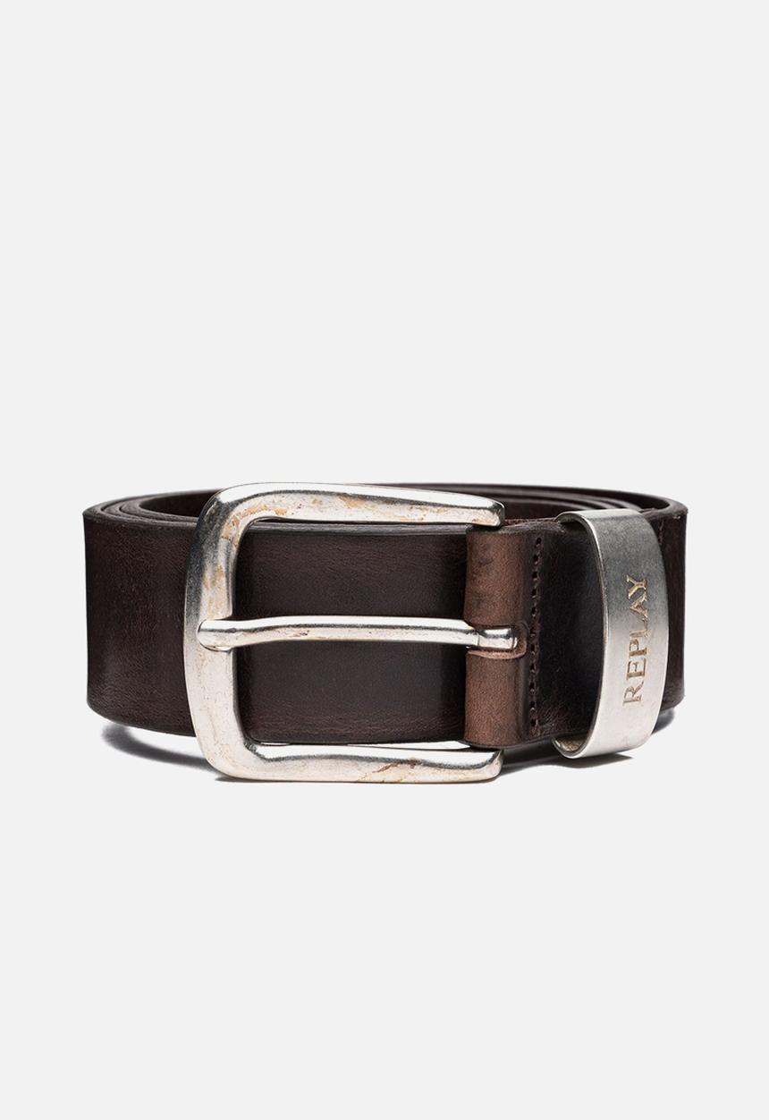Replay - Douglas leather belt - faded black & brown