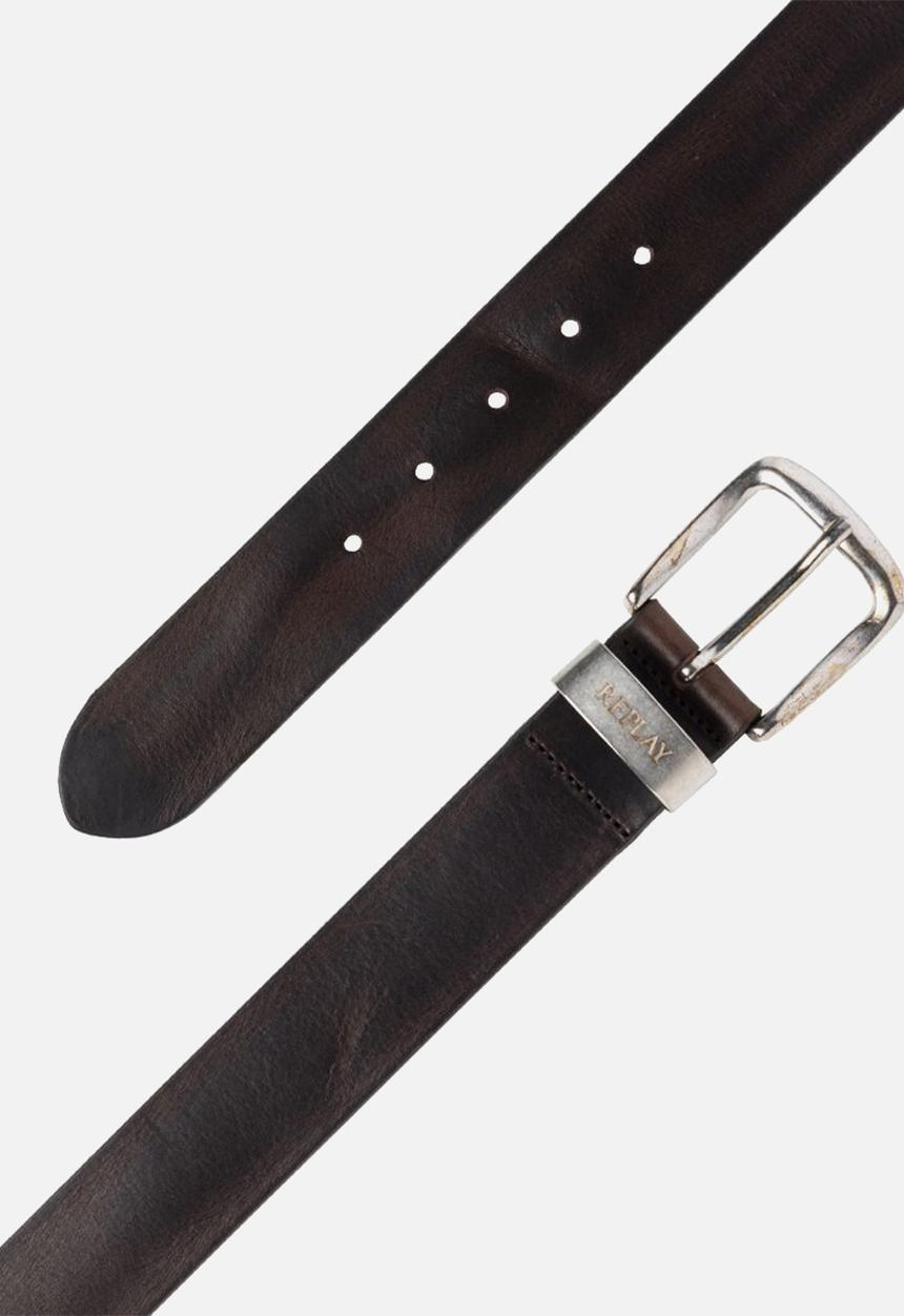Replay - Douglas leather belt - faded black & brown