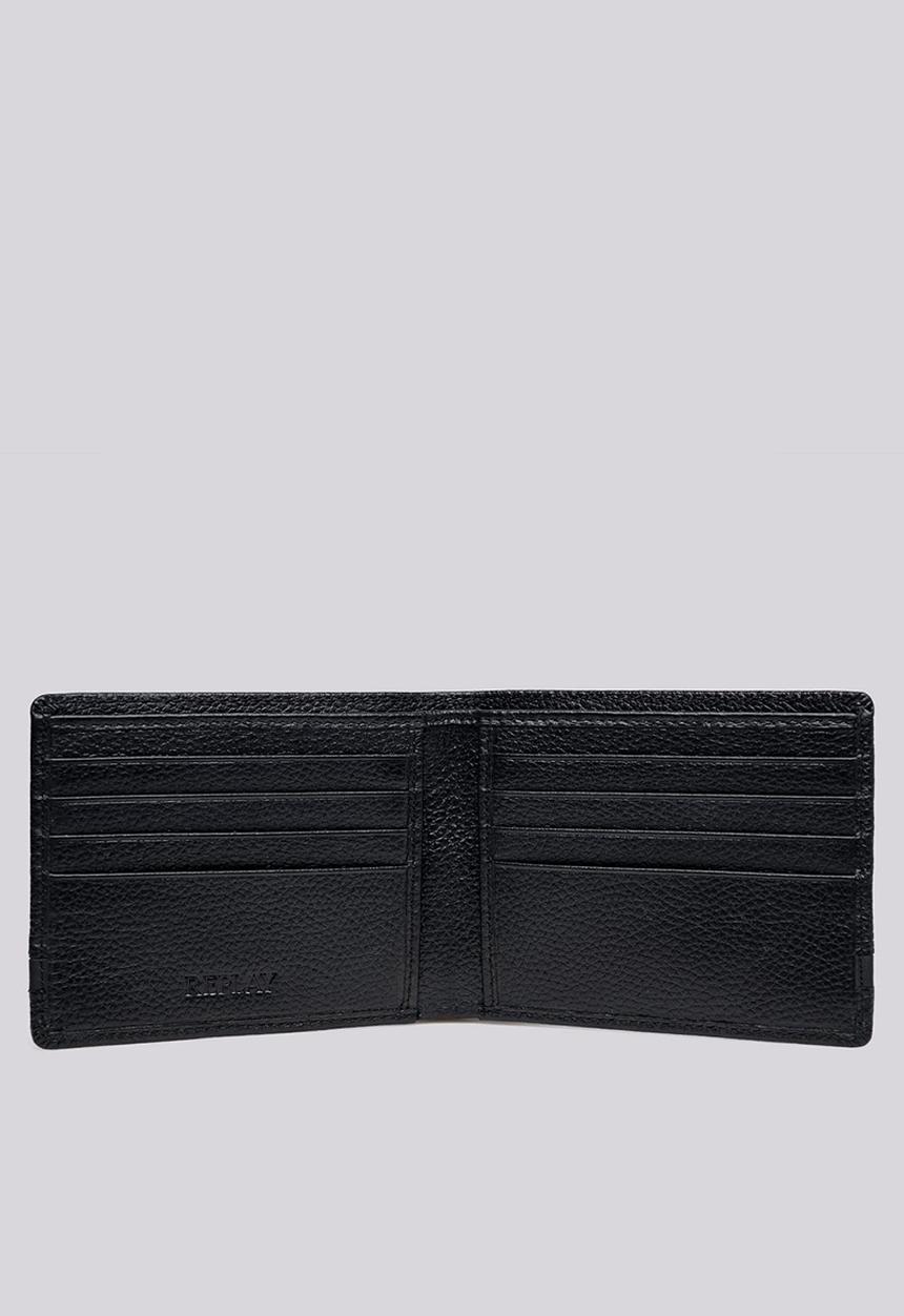 Replay - Hammered soft leather wallet/key case - black