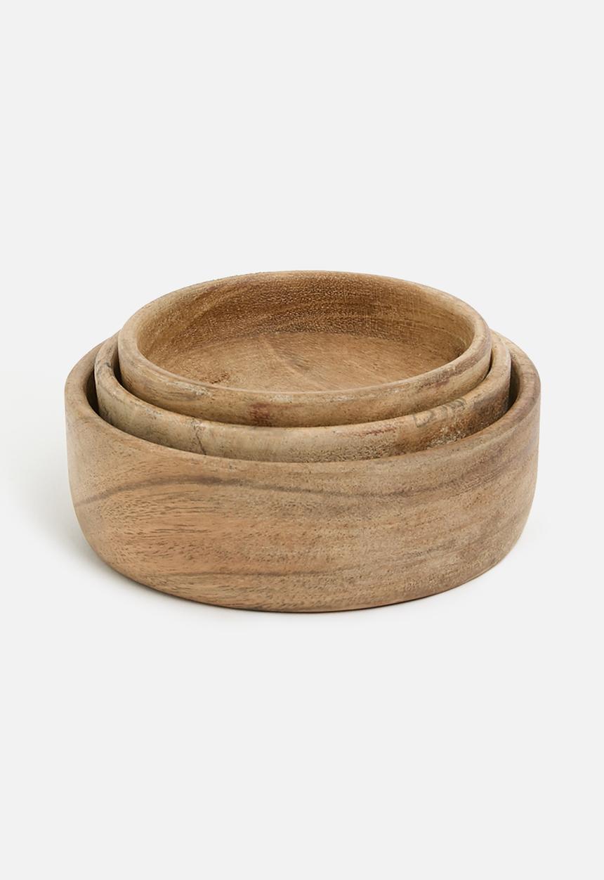 Excellent Houseware - Muddy mini wooden bowl set of 3 - natural