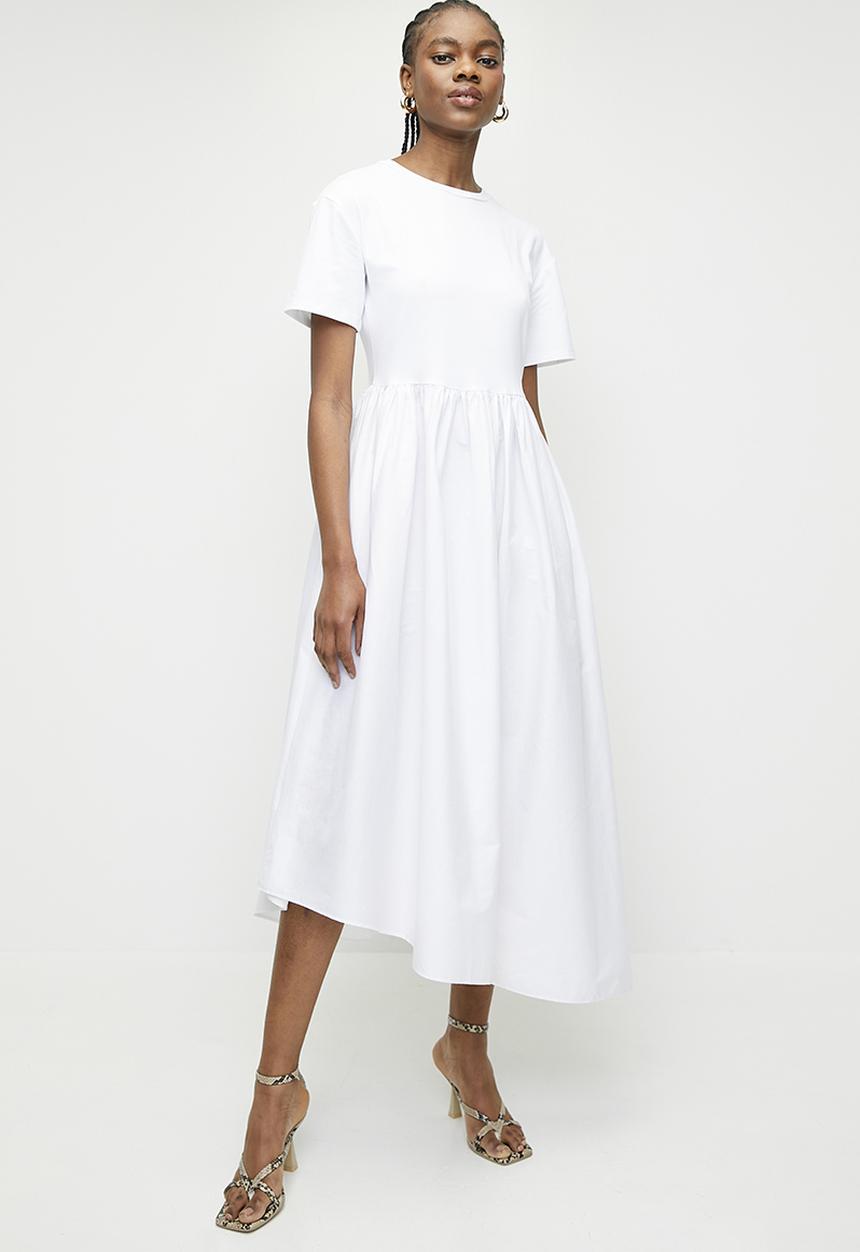 Superbalist - Asym hem T-shirt combo dress - white