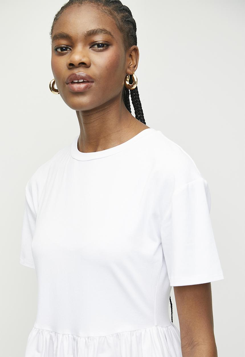 Superbalist - Asym hem T-shirt combo dress - white