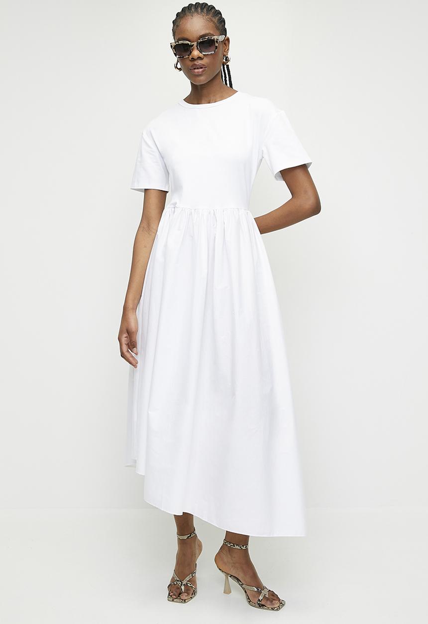 Superbalist - Asym hem T-shirt combo dress - white