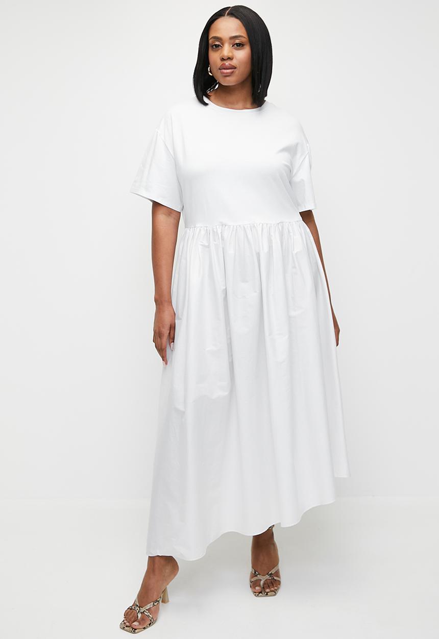 Superbalist - Asym hem T-shirt combo dress - white
