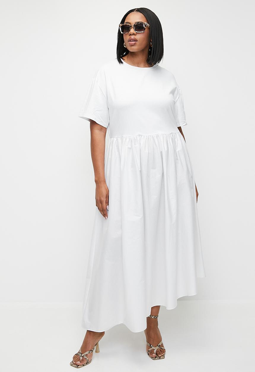 Superbalist - Asym hem T-shirt combo dress - white