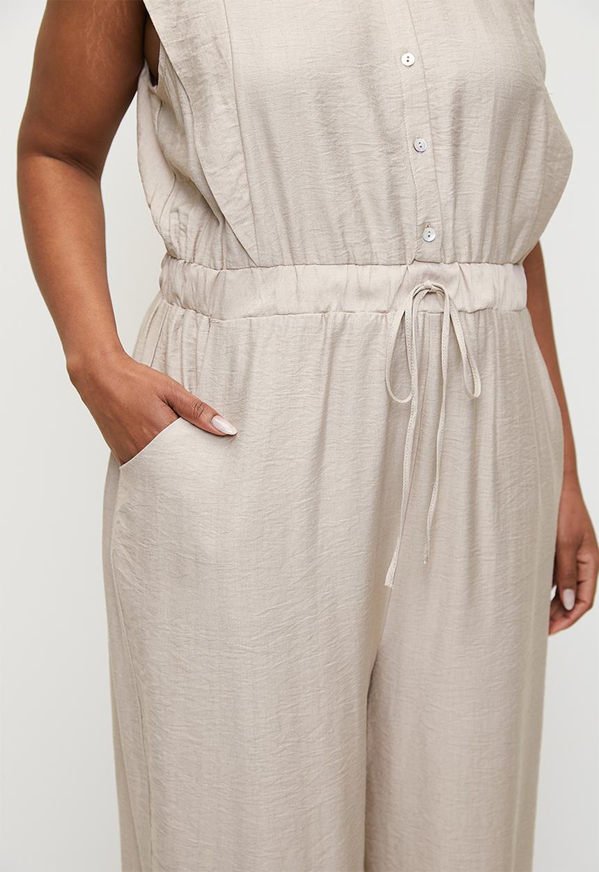 edit - Extended shoulder jumpsuit - stone