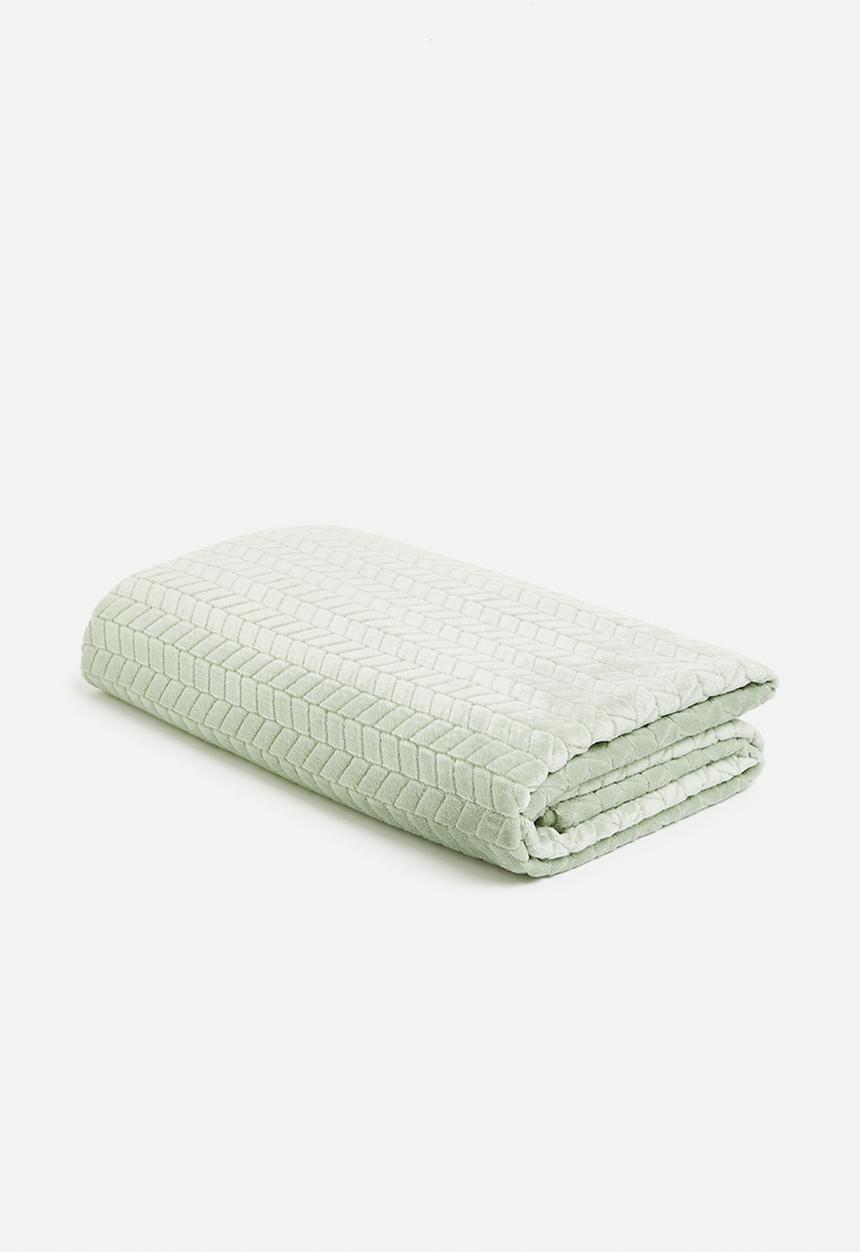 Sixth Floor - Herringbone Plush Fleece Throw - Sage