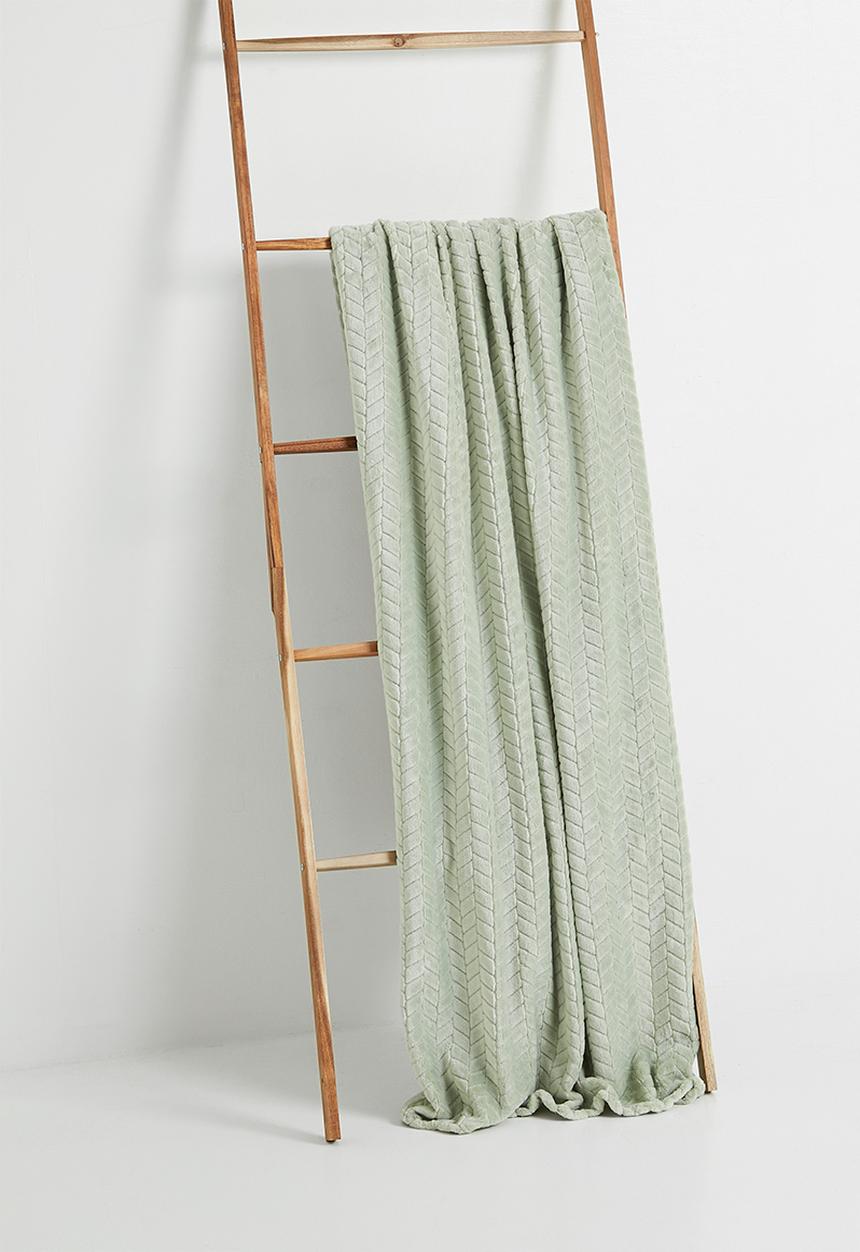 Sixth Floor - Herringbone Plush Fleece Throw - Sage