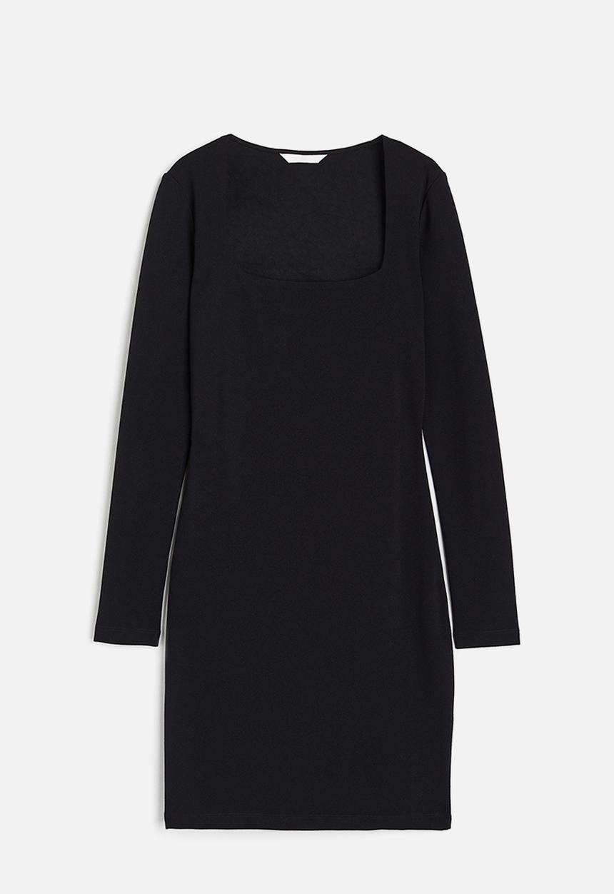 H&M - Square-neck bodycon dress - black