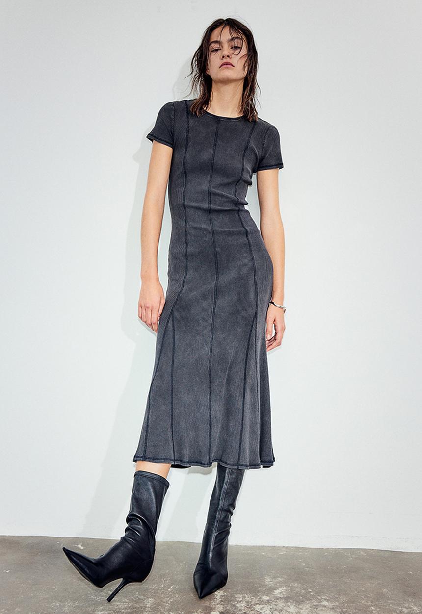 H&M - Flatlock-seam flared-skirt dress - black