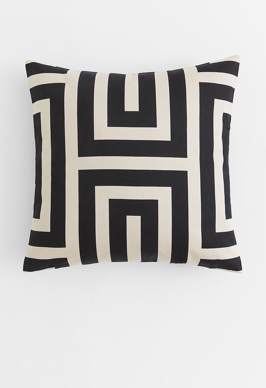 H&M - Cotton satin cushion cover - black patterned