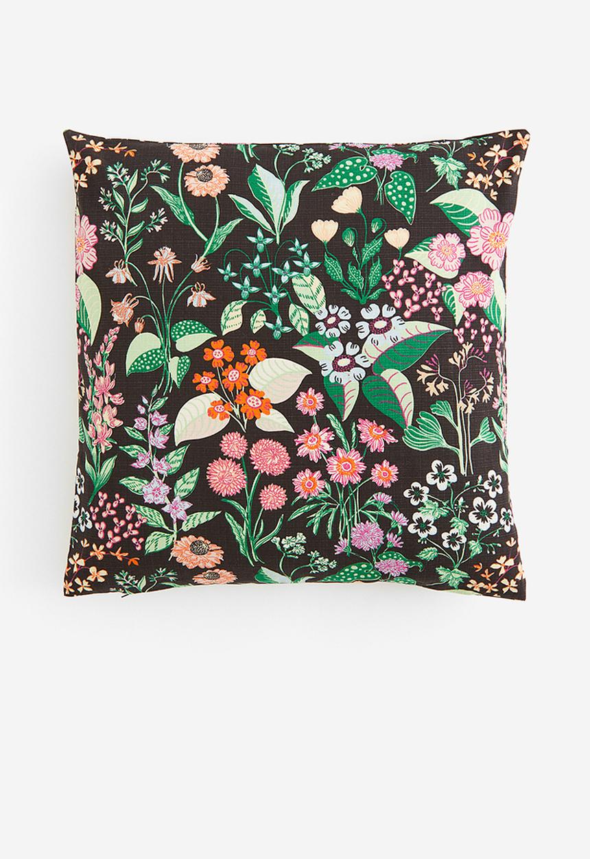 H&M - Patterned cushion cover - dark grey floral 