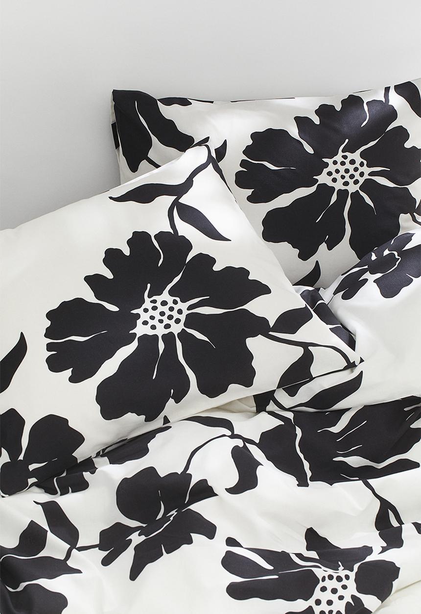 H&M - Floral double duvet cover set - white & black 