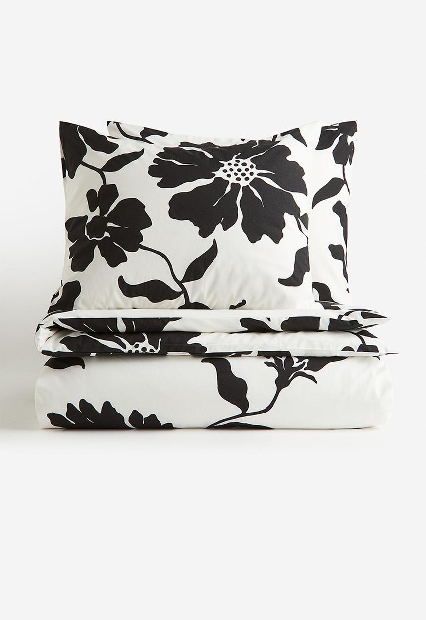 H&M - Floral double duvet cover set - white & black 