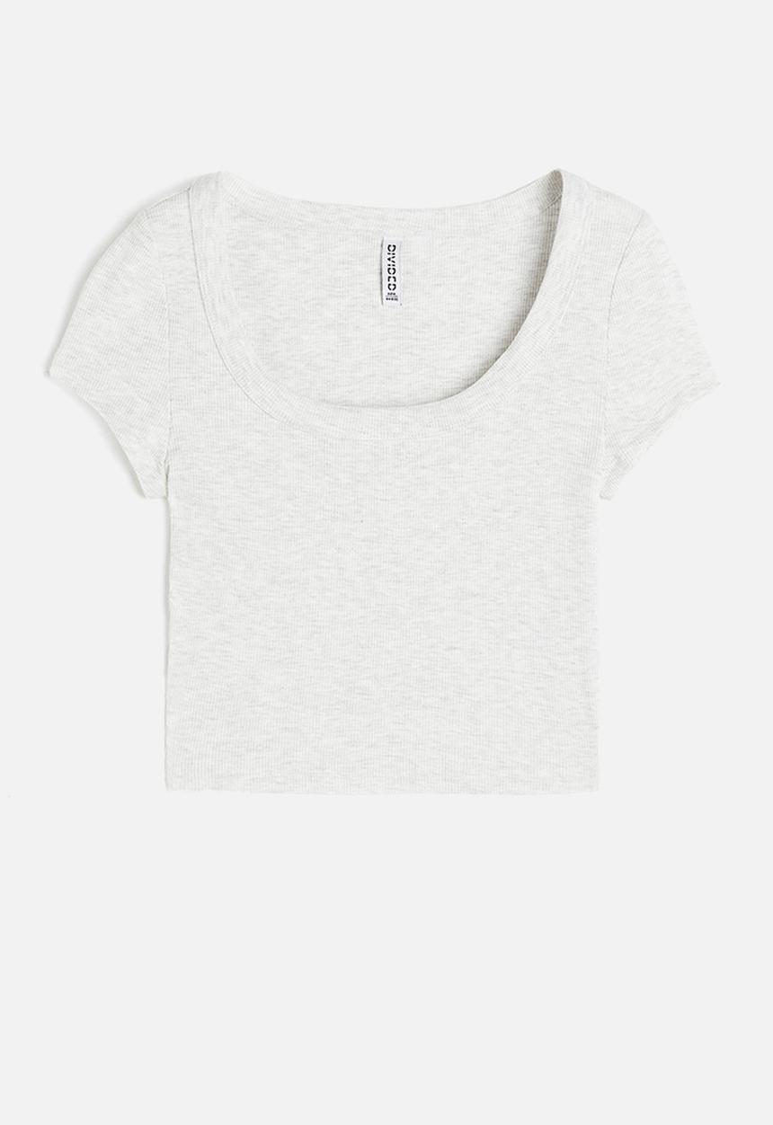 H&M - Cropped ribbed T-shirt - grey