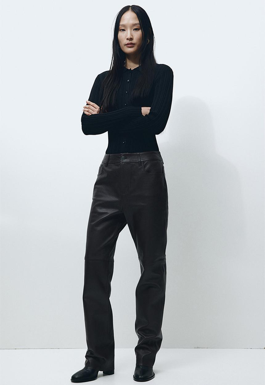 H&M - Rib-knit collared top - black