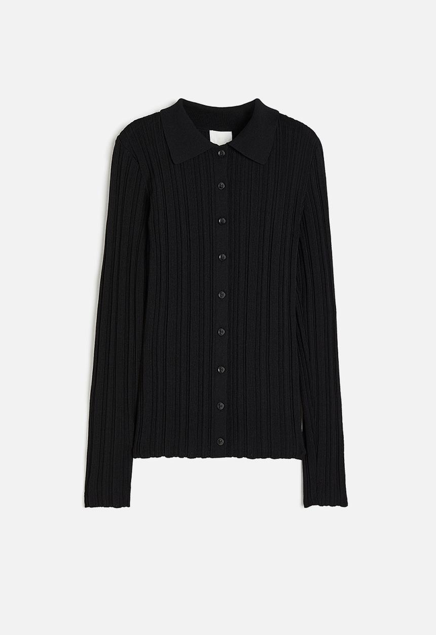 H&M - Rib-knit collared top - black