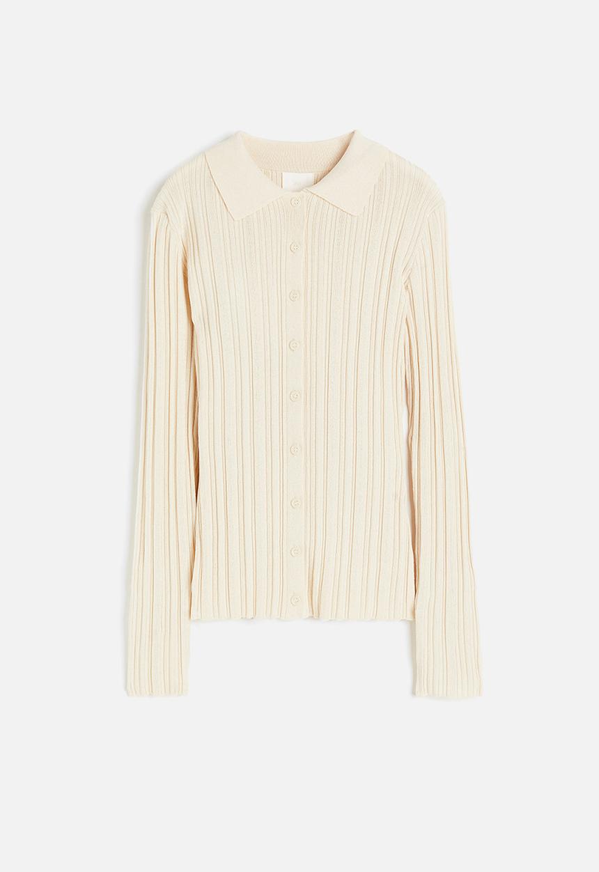 H&M - Rib-knit collared top - white