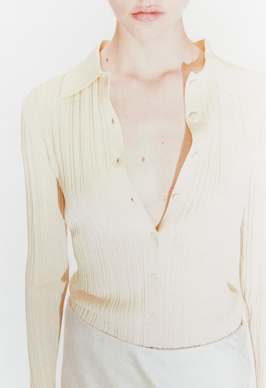 H&M - Rib-knit collared top - white