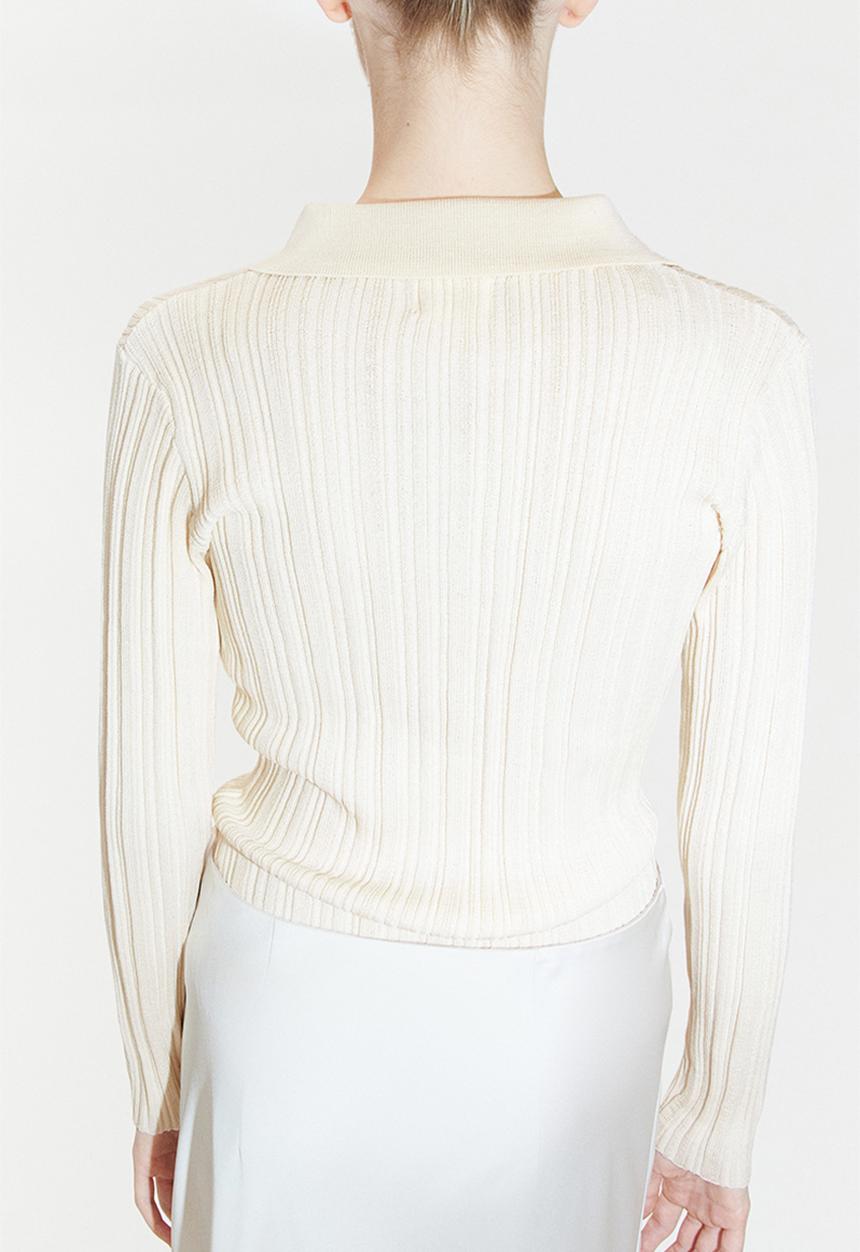H&M - Rib-knit collared top - white